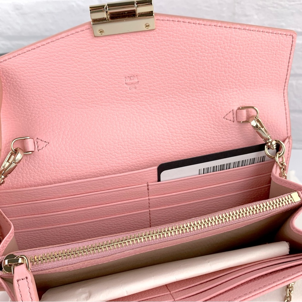 NEW! MCM Visetos Pink Diamond Pattern Tracy Wallet Chain Crossbody Bag $550 - Picture 12 of 16